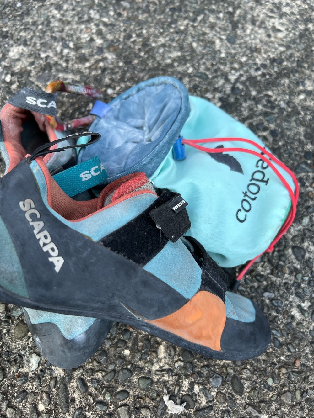 Scarpa Multicolor Blue Turquoise Orange Climbing Shoes